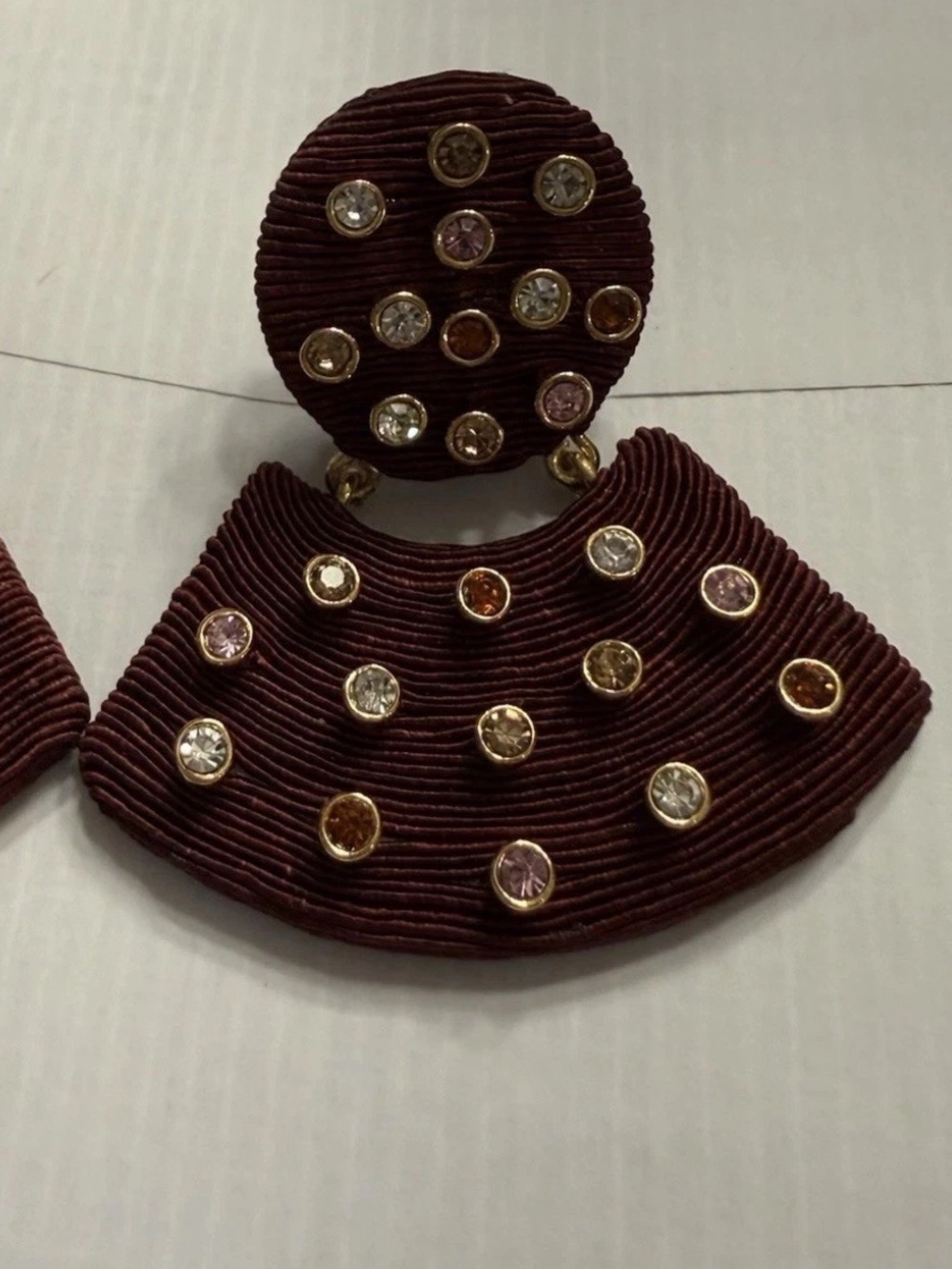 Tuckernuck  Drop Earrings Multi Crystal Embedded Fan Shape Raffi Burgundy NWT